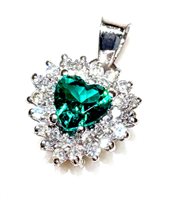 Pendentif Femme CUORE in Or blanc Smeraldo sintetico CUORE BYRON DIA 0.36 G/VS